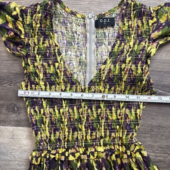 O.P.T  Midi Dress Smock Floral Watercolor Yellow Purple V-Neck Size Small - Picture 6 of 11